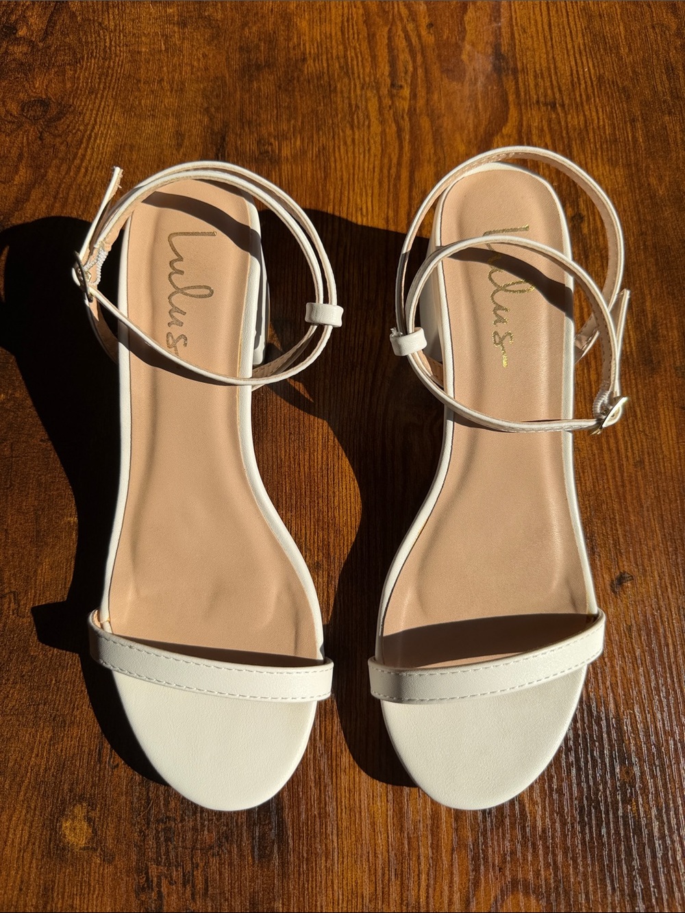 Lulu's White Block Heel Ankle-Strap Sandals